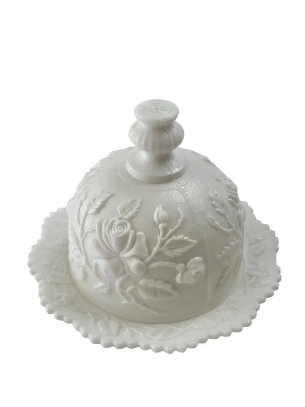 Vintage Imperial Glass Rose Milk Glass Covered Butter Dish 1950s-70s
